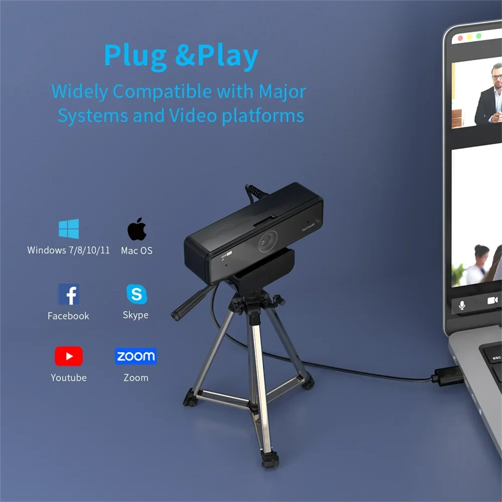 Webcam HD 1080p 60fps USB Plug‑and‑Play con microfono stereo e otturatore…