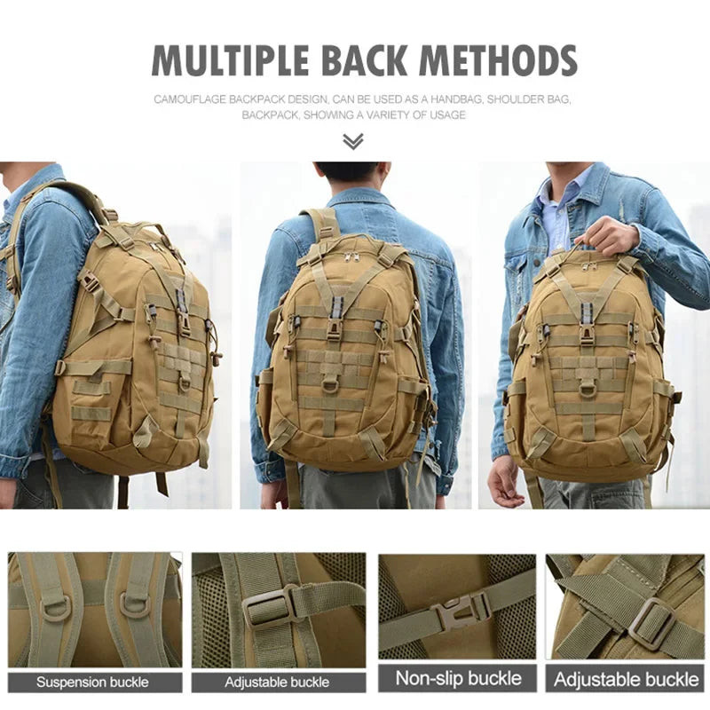Zaino da campeggio 40L impermeabile per uomo, tasche multiple e riflettente