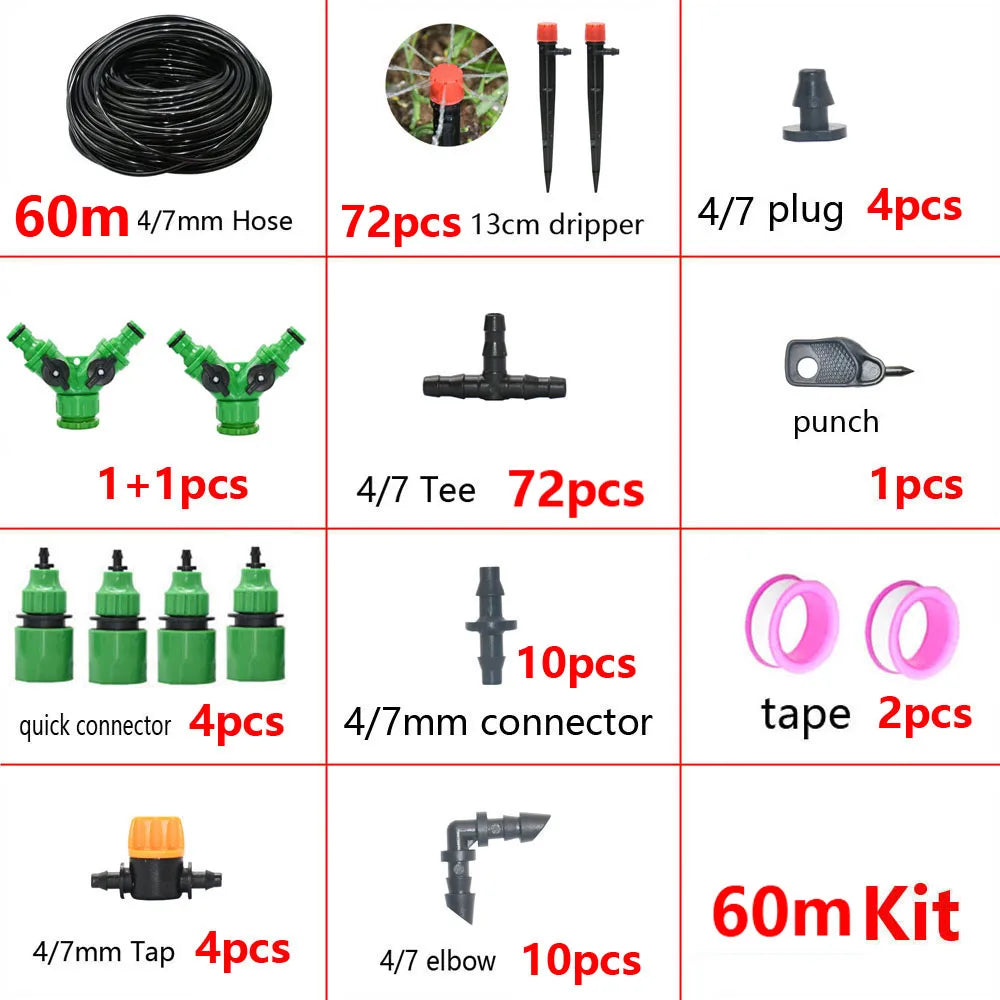 Irrigazione a goccia automatico 5‑50 m – Kit con gocciolatori rossi
