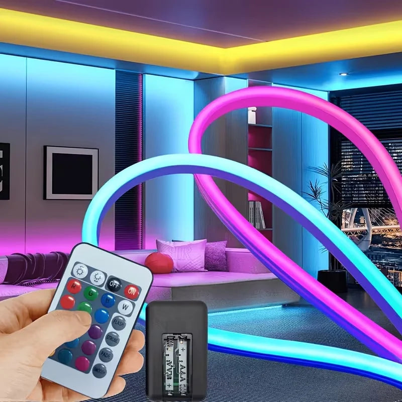 1 Roll of Low-Voltage 5V Flexible Rgb Color-Changing Neon Led Light Strip, USB Interface, with 24-Key Multi-Function Controller, Can Switch Light Colors and Adjust Light Brightness, Used for Gaming, Electric Car Decora