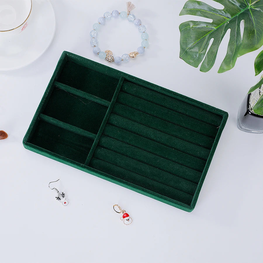 Jewelry Organizer Velvet Jewelry Storage Tray Display Ring Bracelet Necklace Storage Box Showcase Drawer Organizer Trays-Green