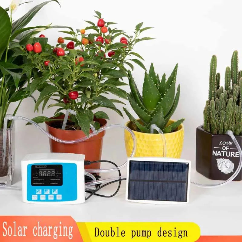 Irrigazione a goccia con timer doppio pompa, energia solare, controllo