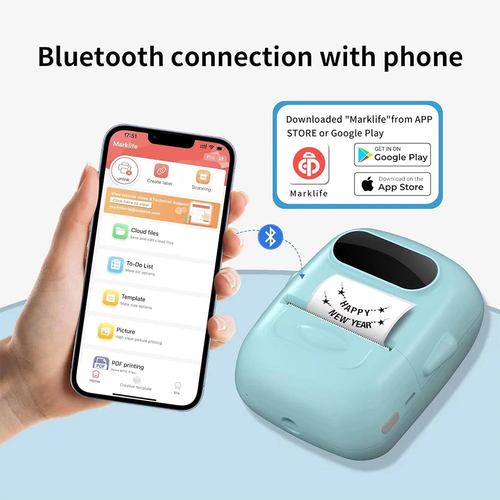 Stampante termica portatile Mini, stampa etichette 12‑50 mm via Bluetooth