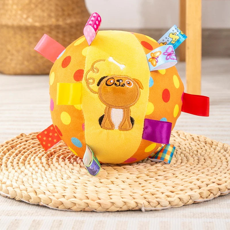 Squeaky Plush Dog Ball Toy With Colorful Ribbons Bite Resistant Interactive Chew Toy For Puppy Training Play