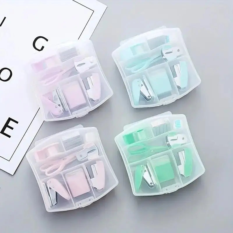 Makaron Mini School Supply Kits Mini Office Supply Kits, Includes Mini Stapler,Scissors, Staple Remover, Staples, Tape Dispenser