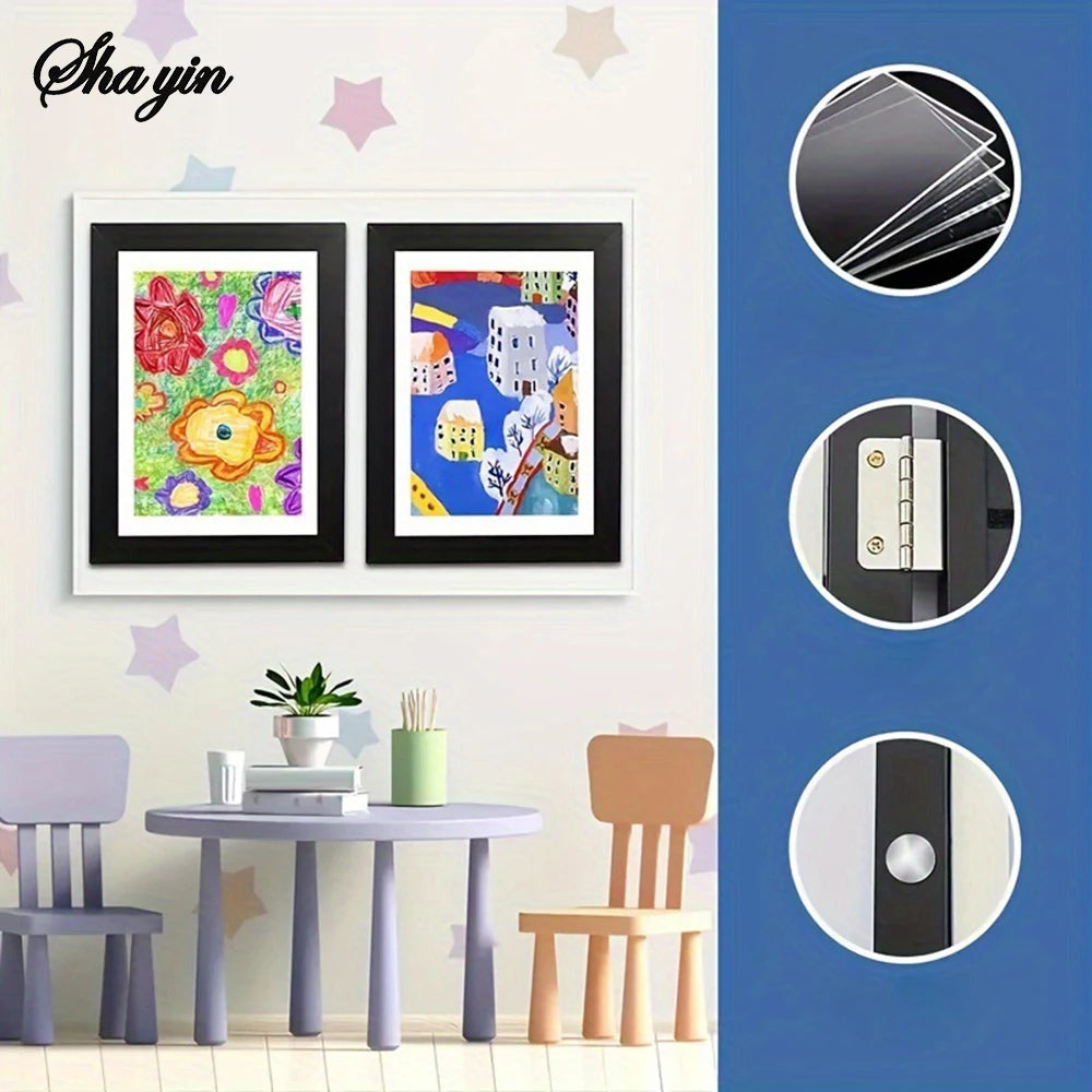 Flip Up Wooden Photo Frame, Magnetic Suction Frame, A4 Children's Photo Frame, Storage Frame, Art Work Certificate Frame