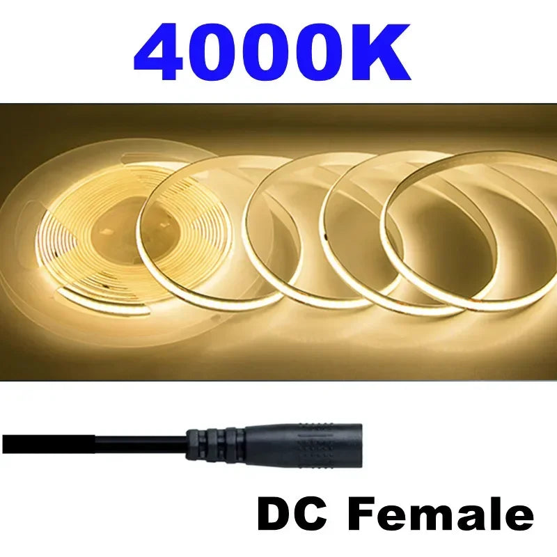 Striscia LED COB flessibile 8mm 12V/24V, 320/480 LED/m, luce 3000‑6000K