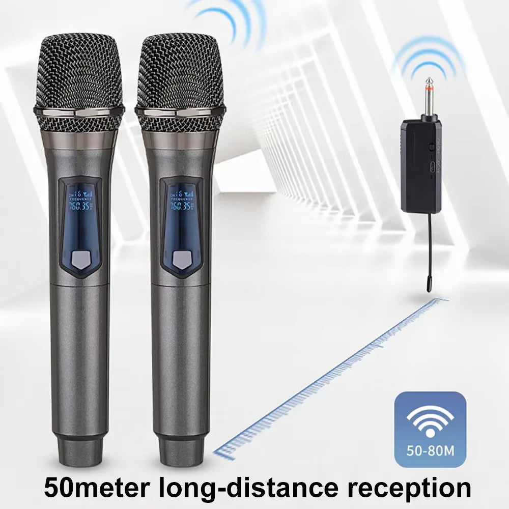 Microfono wireless UHF a 2 canali per karaoke, canto e presentazioni