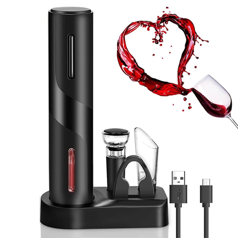 Apertura elettrica per vino con supporto, tagliacapsula, versatore e tappo
