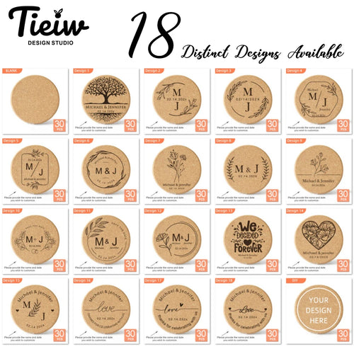 30 Posacenere in Sughero Personalizzati - Regalo Matrimonio e Feste