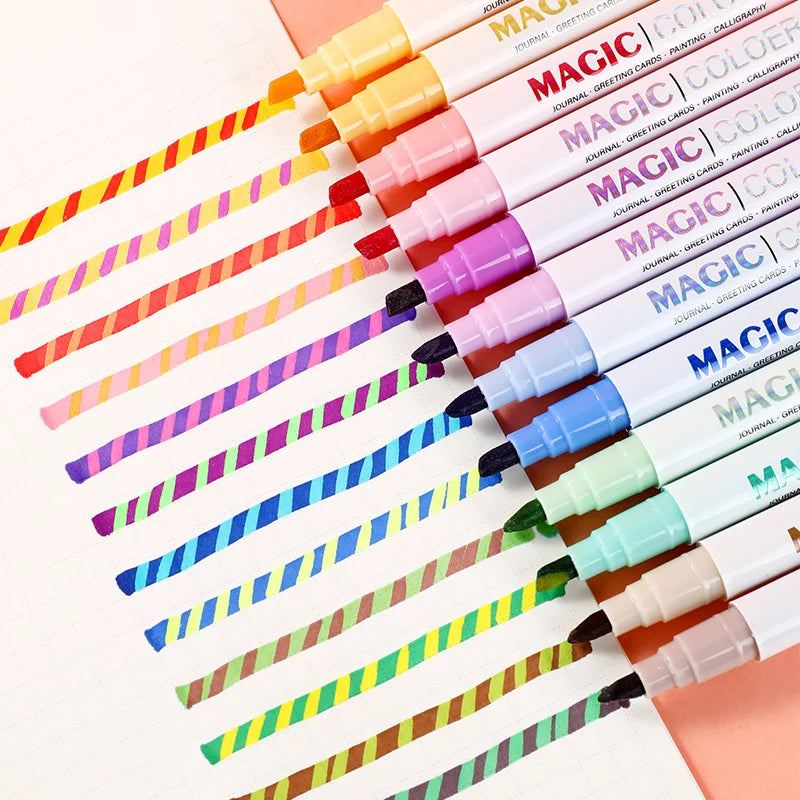 12 double‑ended magic color‑changing highlighter set – pastel shades for school, office, DIY