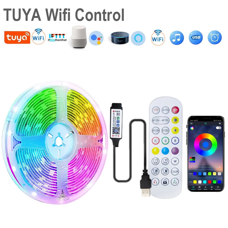 1-20M Led Light Strip with USB Plug 5050 Multicolor RGB TV Background Light Bar Game Room Family Party Decoration Night Light