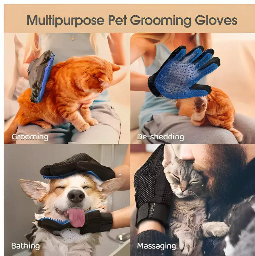 Guanto Spazzola Silicone Rimozione Peli e Massaggio per Cani e Gatti – Blu/Rosso