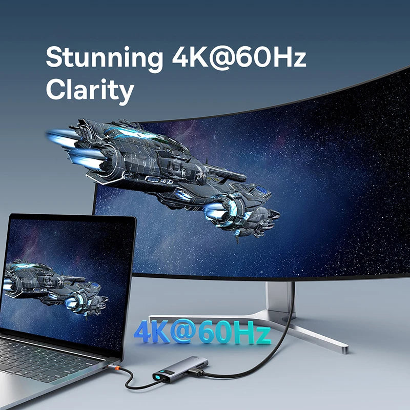 Hub USB‑C 7 in 1 4K@60Hz con PD 100 W, HDMI, 3 USB‑3.0 e lettore SD/TF