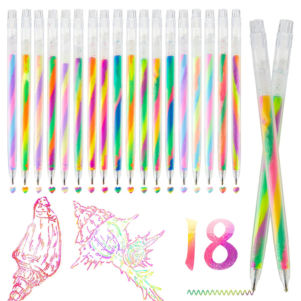Set di Penne Gel Glitter Arcobaleno 6/12/18 pezzi – Kawaii per Diario e Scuola