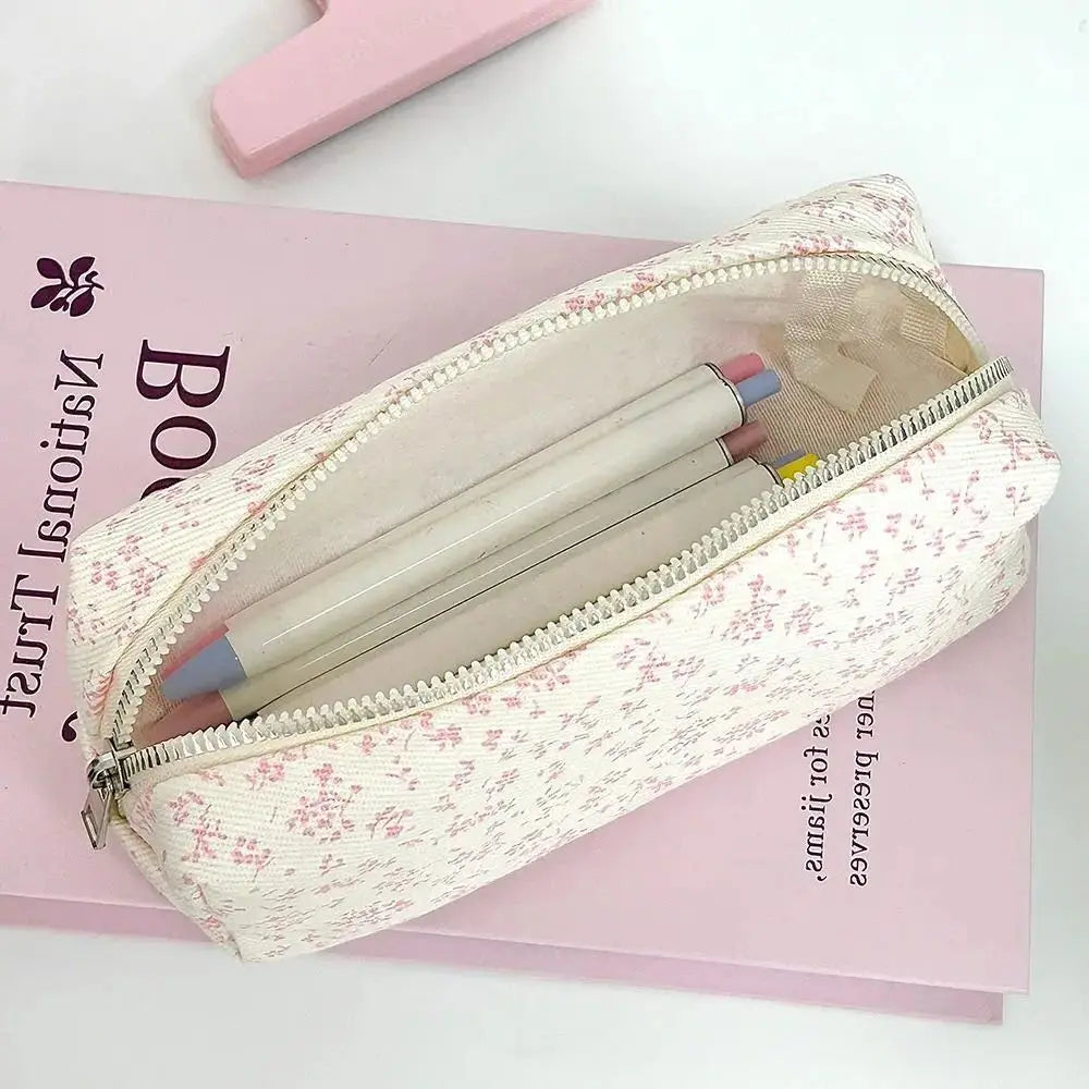 Small Fresh Floral Pen Bag Large Capacity Pencil Case Multifunctional Stationery Storage Bag Student School Organizer Supplies