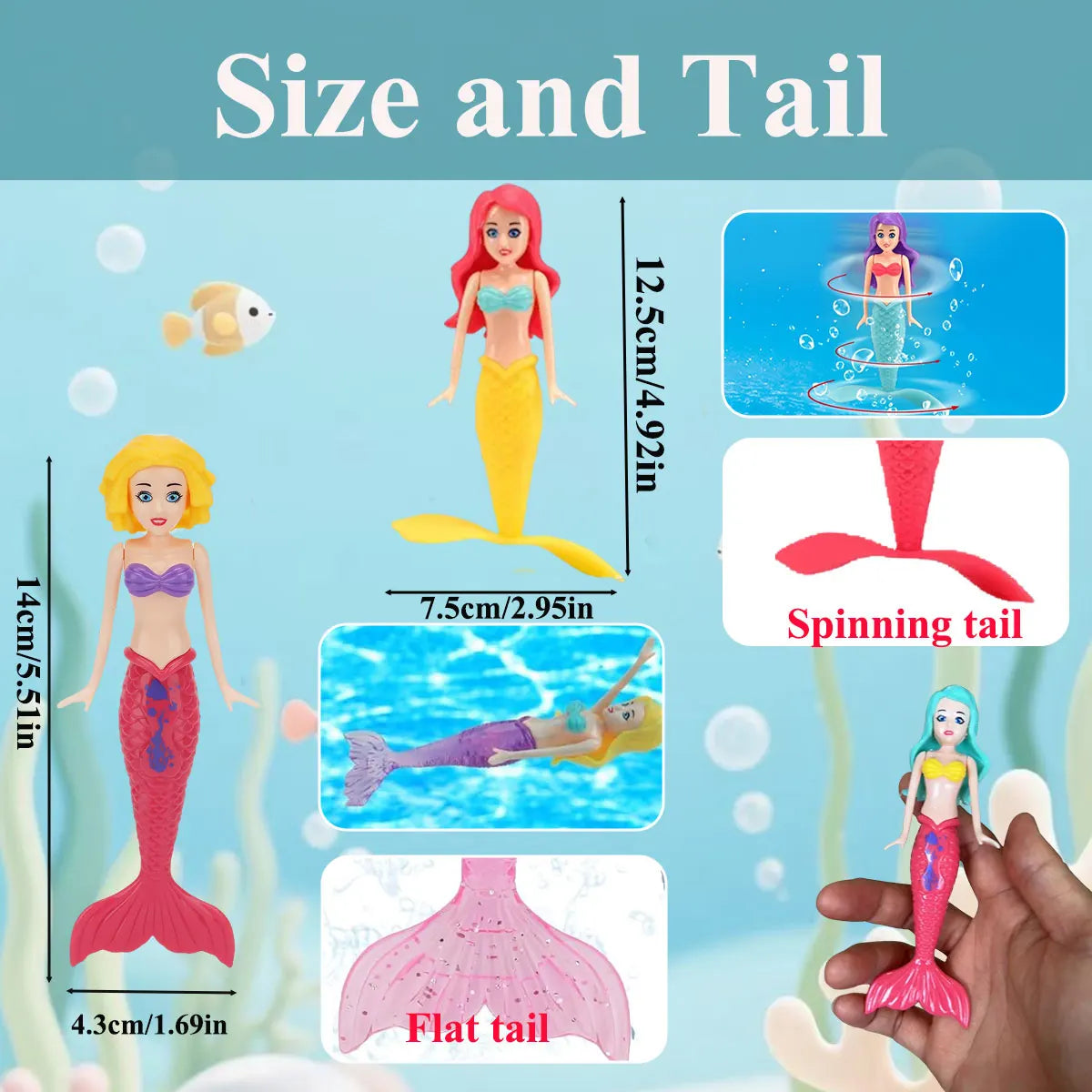 New Mermaid Dive Toys 2/3/4 PCS Colorful Bath Toy Play in Water Pool Float Toys 2 Rising Modes Games for Toddlers Children Gift