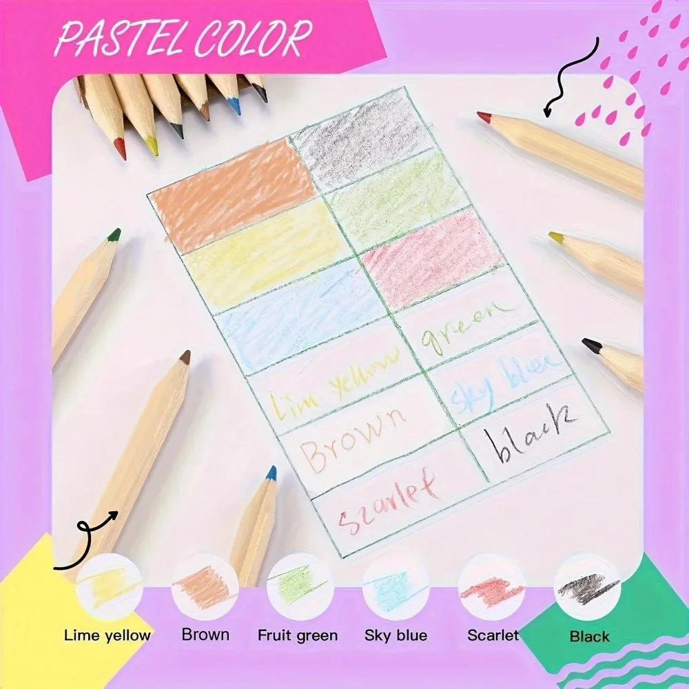 Set di 6 matite colorate mini Kawaii in legno – regalo ideale per scuola
