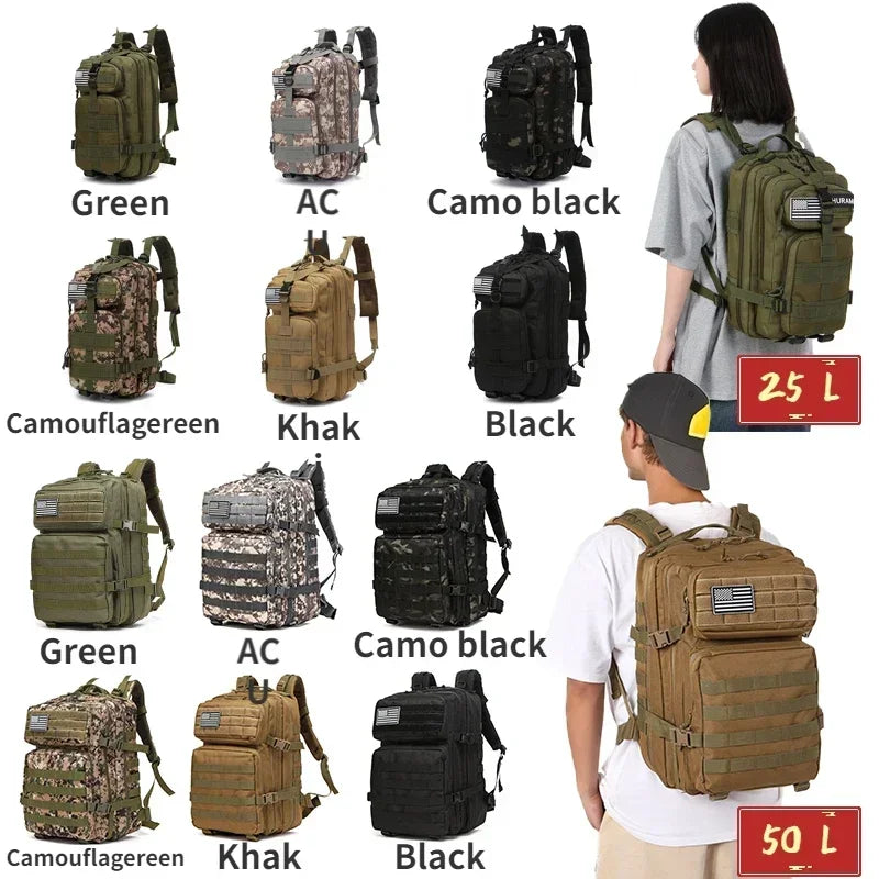 Sac à dos tactique 25/50L avec système Molle pour la randonnée, le camping, la chasse et la pêche