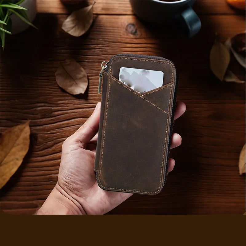 Porte-stylos en cuir véritable avec 4 compartiments, fermeture éclair, fait main