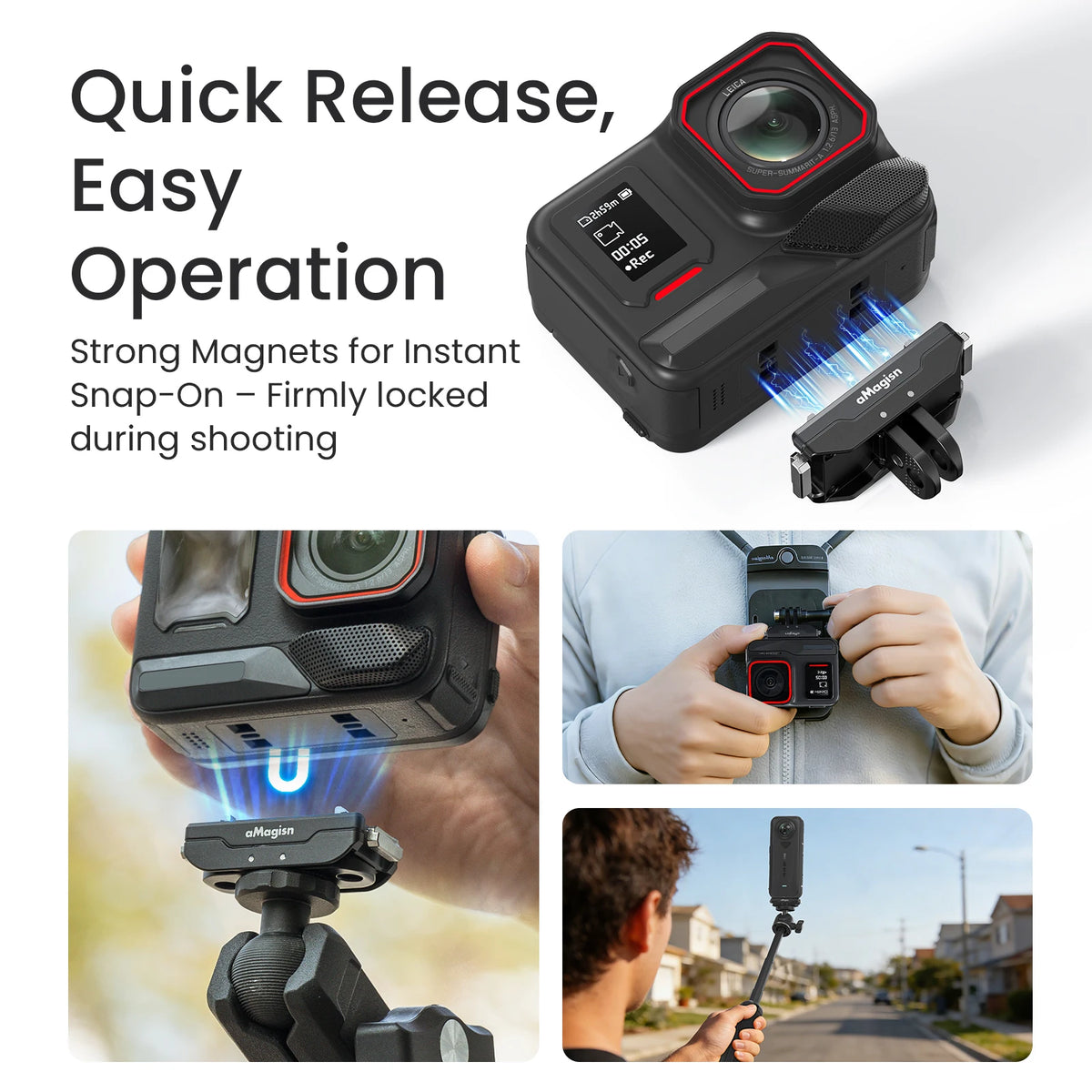 Supporto a rilascio rapido con blocco di sicurezza per Insta360 Ace Pro 2