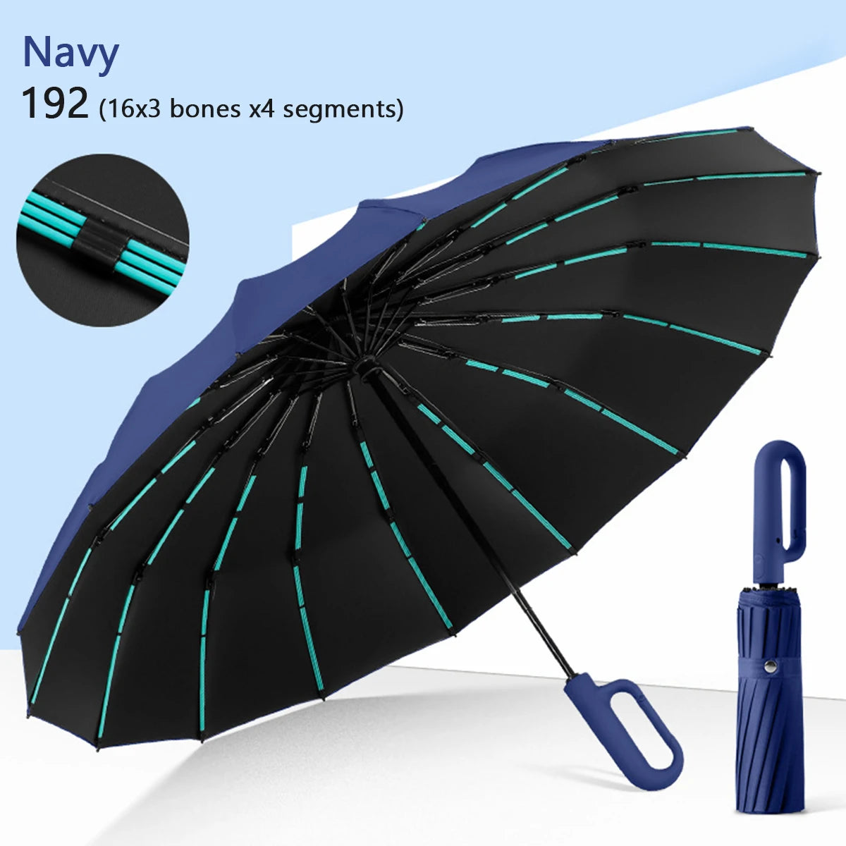 Ombrello pieghevole antivento 16K automatico con 192 stecche – Parasole unisex