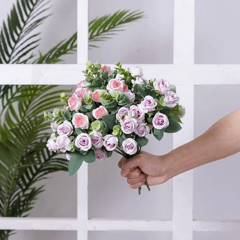 10 Heads Artificial Flower Silk Rose white Eucalyptus leaves Peony Bouquet Fake Flower for Wedding Table Party Vase Home Decor