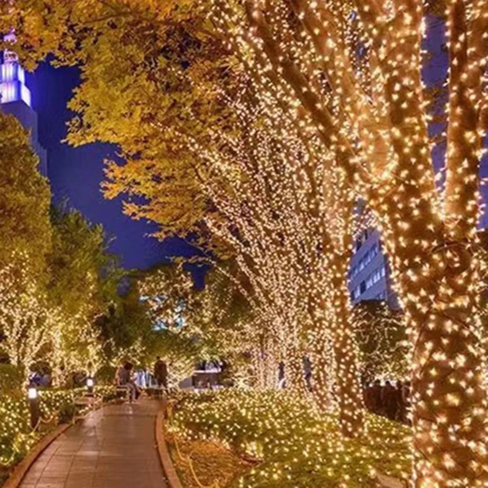 1pc 12m 100leds Solar String Fairy Lights Outdoor Path Garlands Lamp Patio Waterproof Christmas Wedding Garden Street Lights