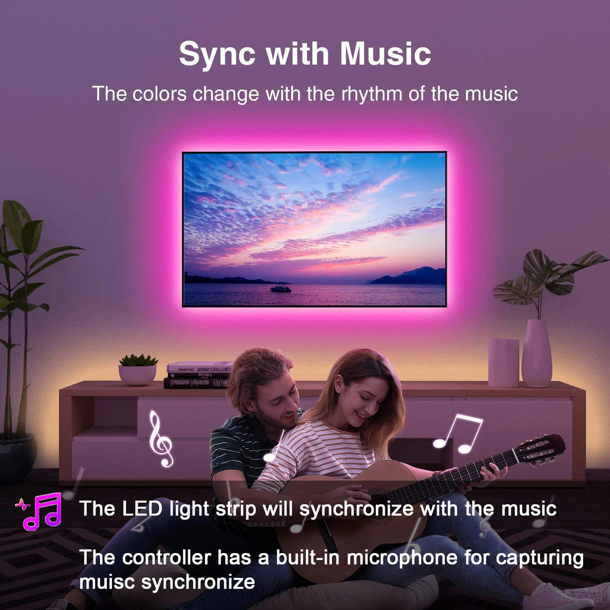 Striscia LED RGB con sincronizzazione musica, controllo app, per ambienti e TV