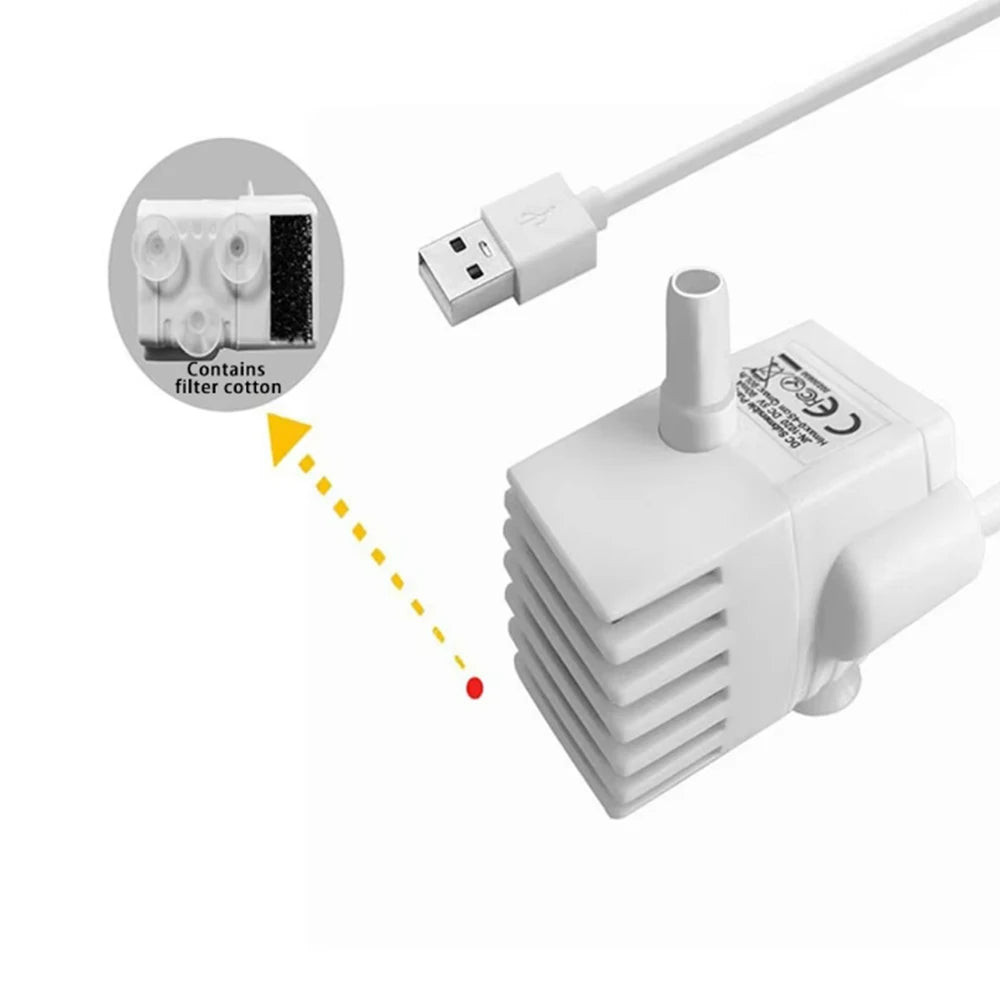 Pompa USB sommersa per fontane d'acqua per gatti, cani e acquari – 160 L/h