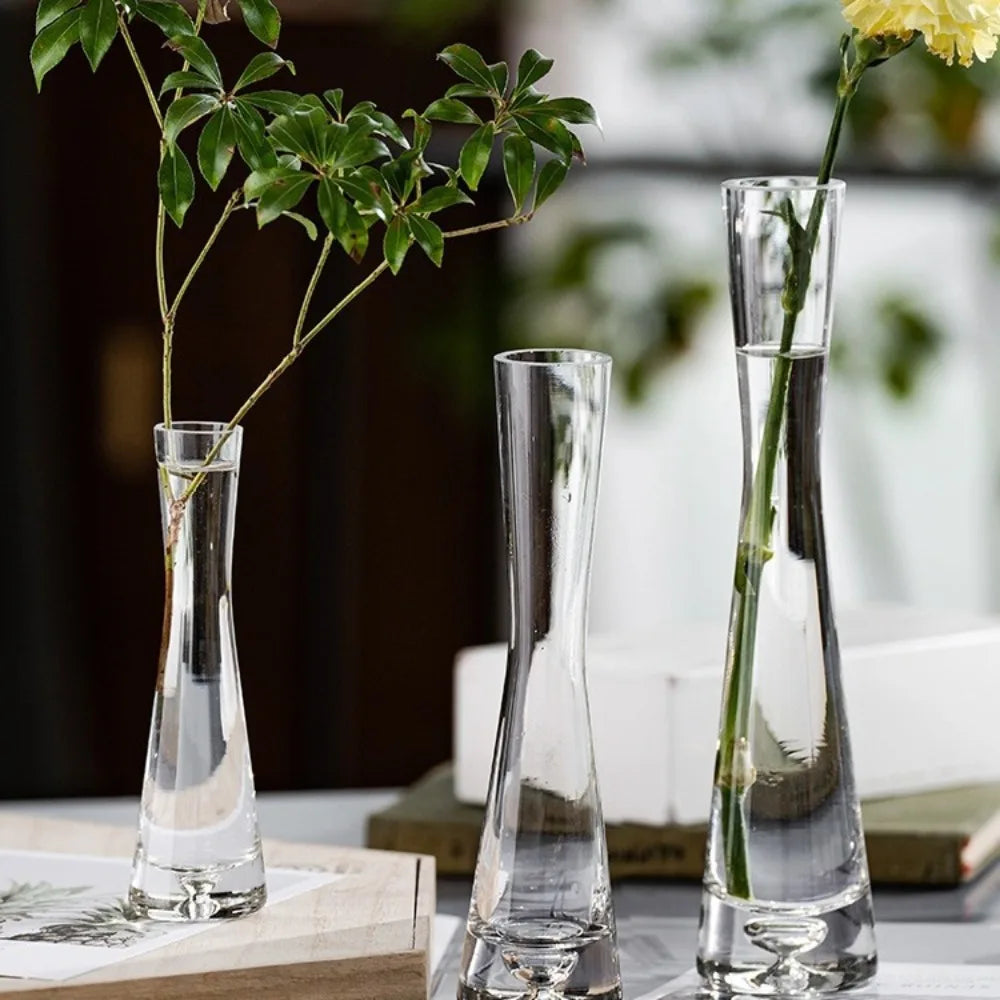 Creative European Style Transparent Glass Slanted Mouth Artistic Simple Vase Hydroponics Plant Flower VaseTable Home Decor