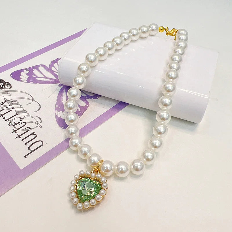Collarino con Ciondolo a Cuore e Perla Falsa per Gatti e Cani – Fashion