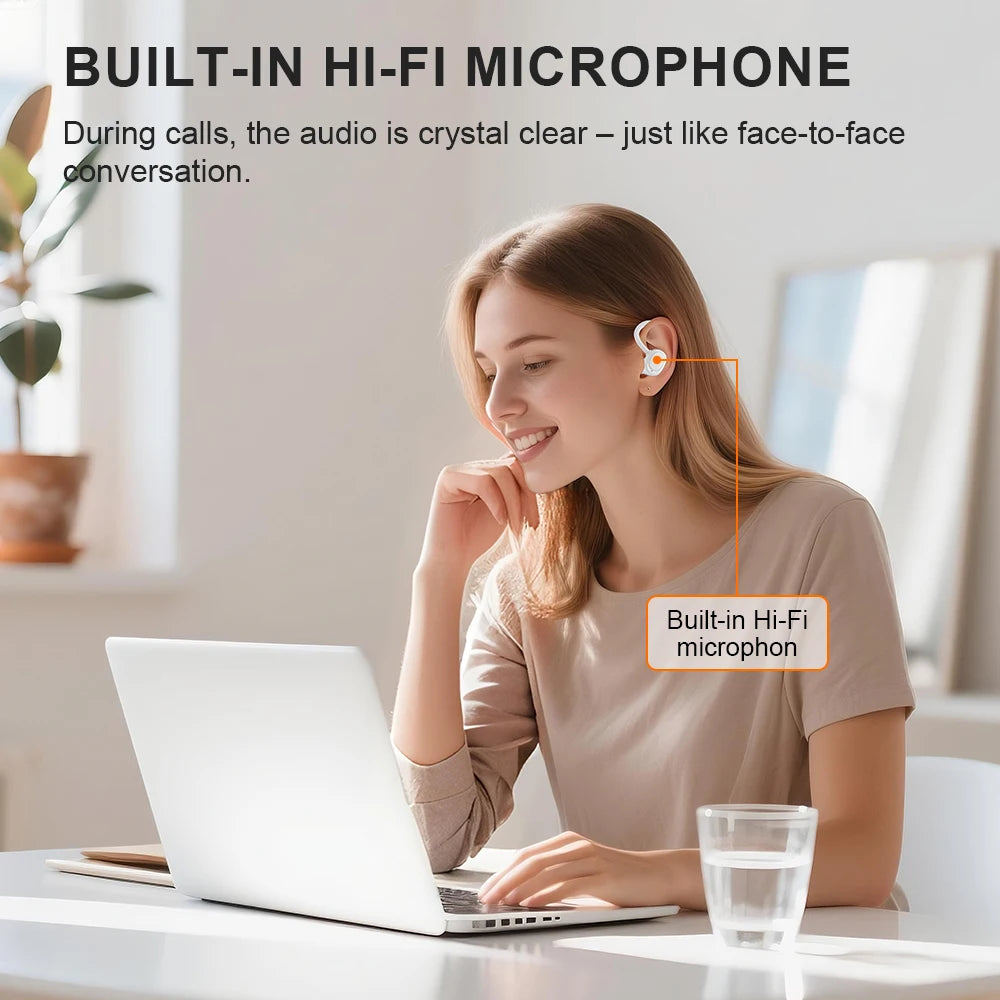 Cuffie true wireless sport con microfono, suono Hi‑Fi e design a gancio