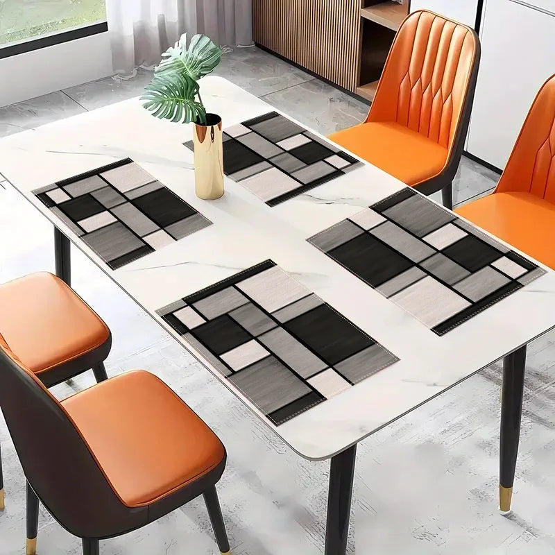 Set da 4 tovagliette in lino geometrico nero e grigio – per tavola, cucina e…