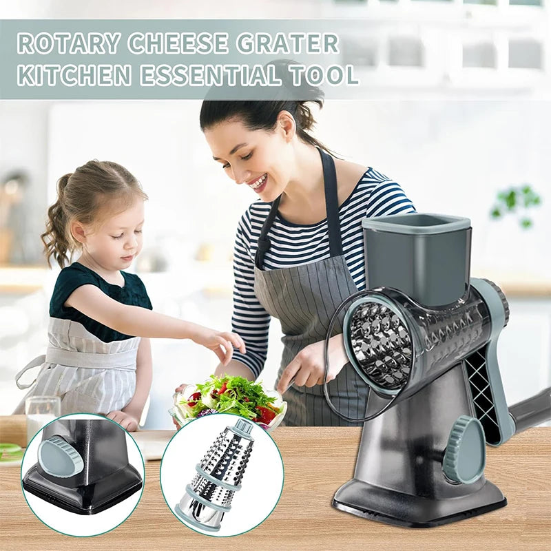 Grattugia Rotante 3 in 1 per Formaggi, Verdure e Noci – Acciaio Inox