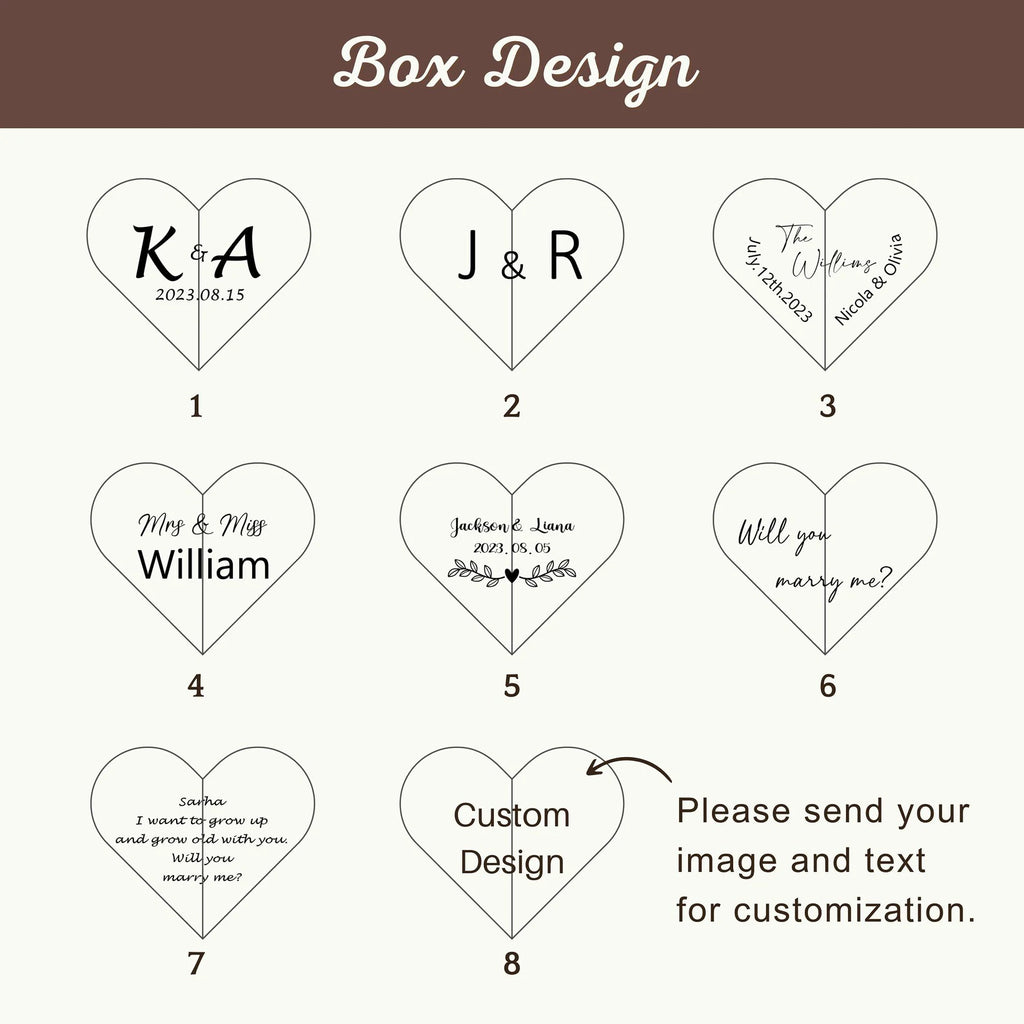 Heart Shaped Ring Box Black Walnut Wood Jewelry Case Engraved Names Date Romantic Gift for Her Girlfriend Wife