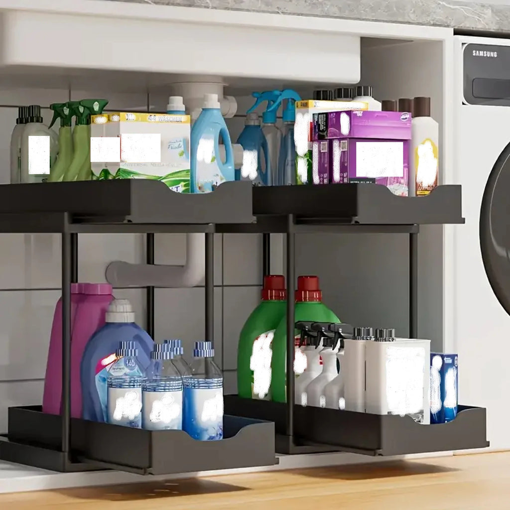 Scaffale estraibile a doppio strato per cucina – organizer multiuso per lavello