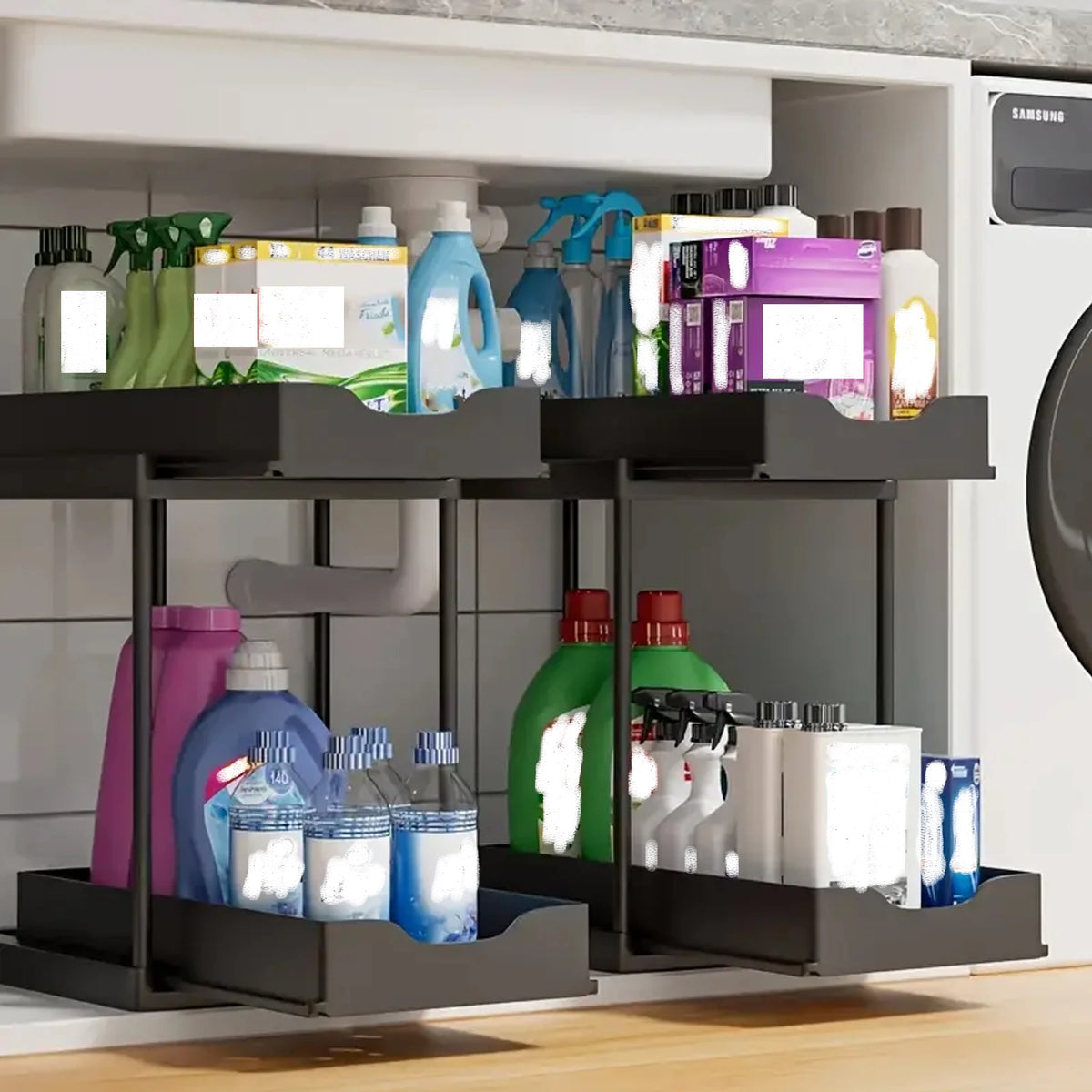 Scaffale estraibile a doppio strato per cucina – organizer multiuso per lavello