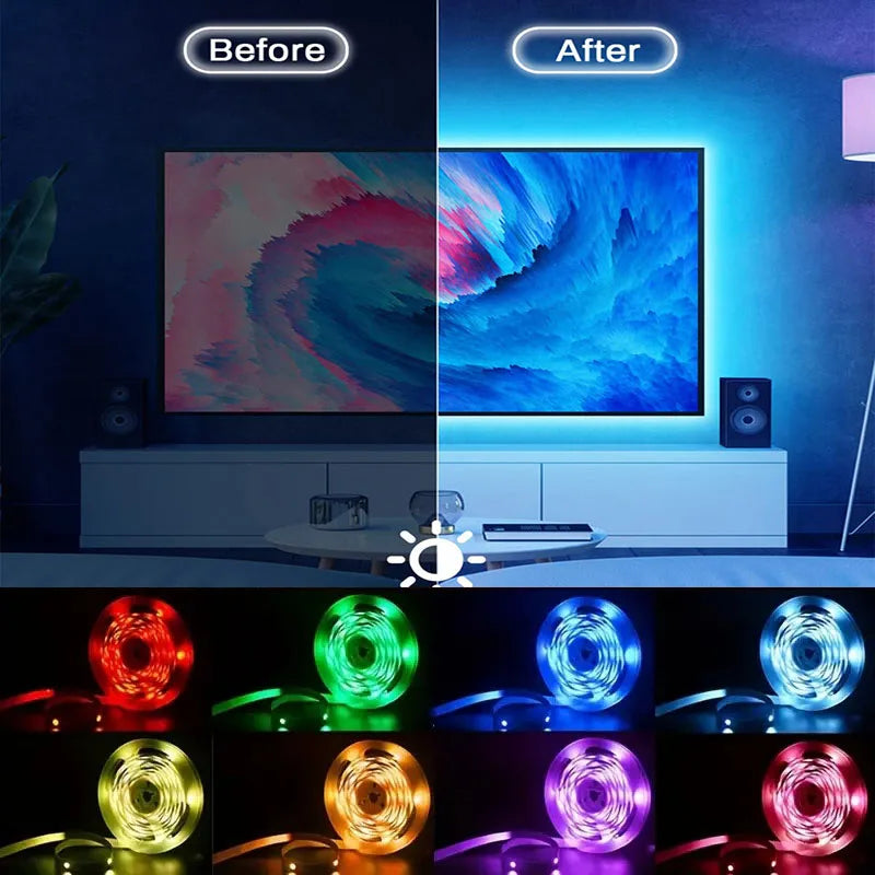 1-20M Led Light Strip with USB Plug 5050 Multicolor RGB TV Background Light Bar Game Room Family Party Decoration Night Light