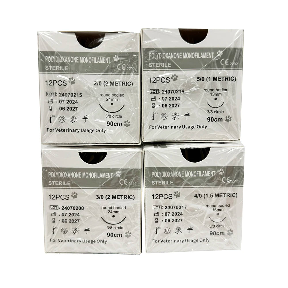 Set da 12 ago circolari PDO 3/8 per animali domestici – 90 cm, misure 2/0-5/0