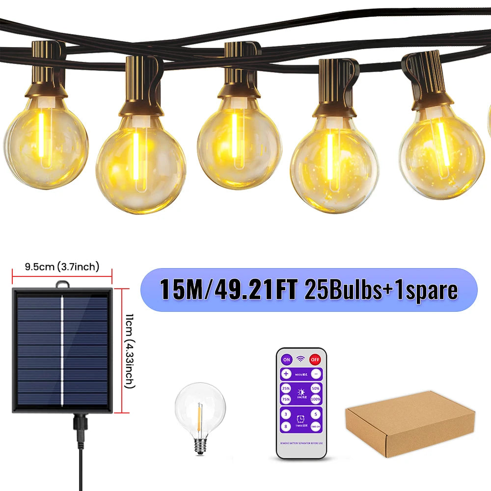 Catena LED solare G40 White con telecomando, 8 modalità, luminosità regolabile