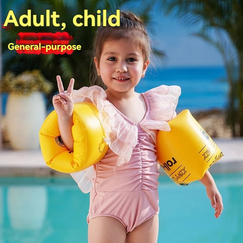 Bracciolo gonfiabile giallo per bambini e adulti – anello galleggiante doppio