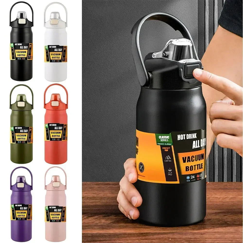 Thermos in acciaio inox 304, borraccia termica con cannucce e apertura a click