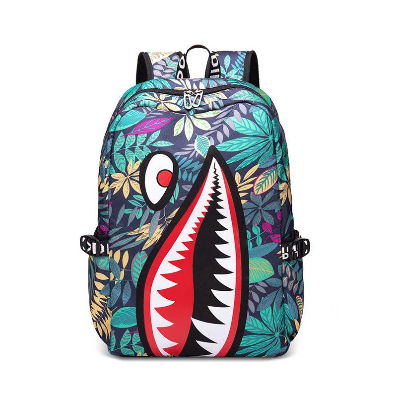 Sac à dos scolaire motif requin – 32×18×43 cm, léger et résistant