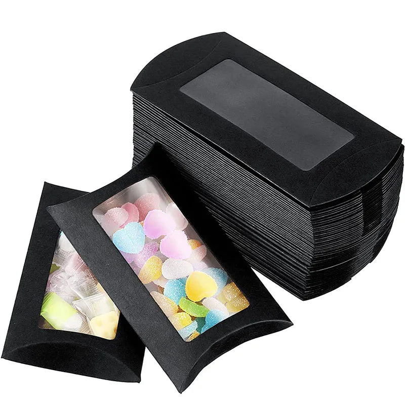 10/20/30/50/pcs Pillow Shape Candy Box with Window Wedding Christmas Kraft Paper Gift Packaging Boxes Birthday Party Supplies