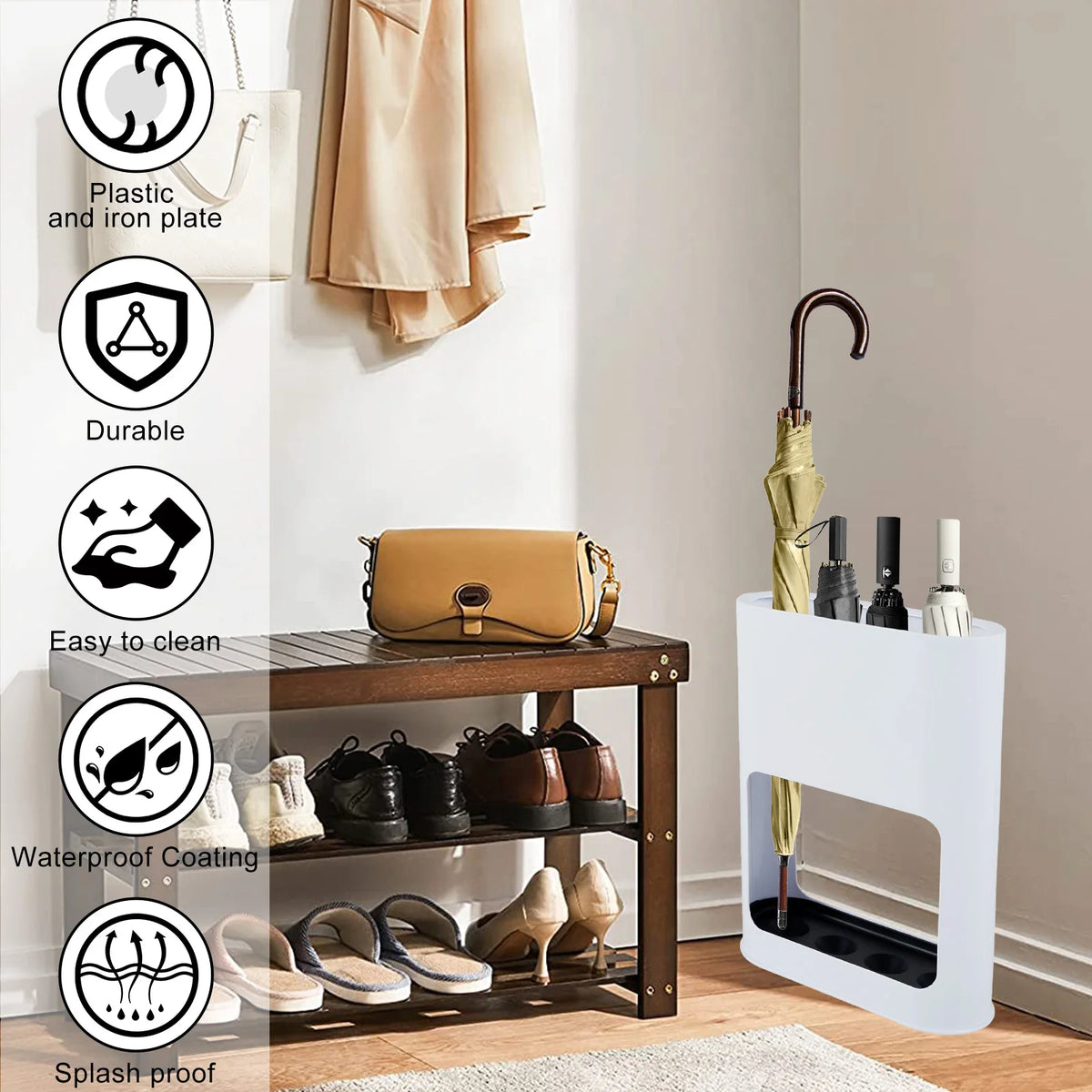 Umbrella Holder Metal Free Standing Umbrella Stand Rack Multipurpose Umbrella Decorative Holder with Removable Drip Tray