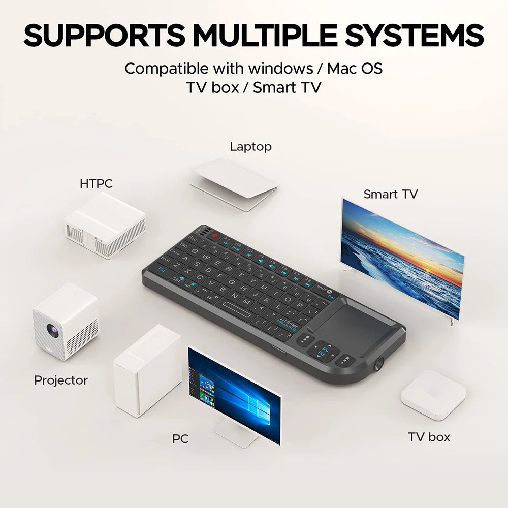 Tastiera 2.4G con mouse touchpad, 7 colori e torcia - PC, Smart TV, Android Box