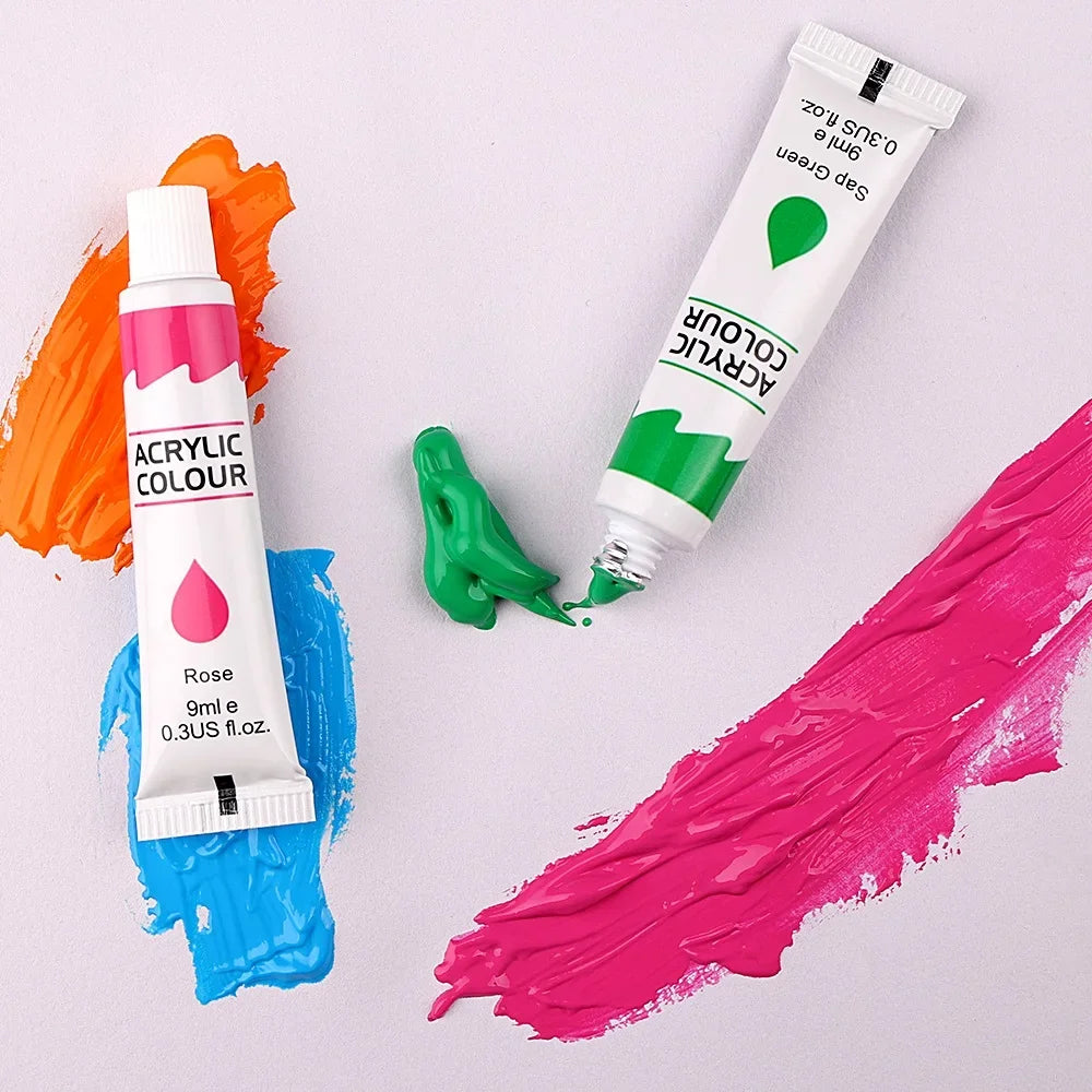 Set di 12 Acrilici 9ml – Colori Vivaci e Resistenti per Tela, Carta e Legno