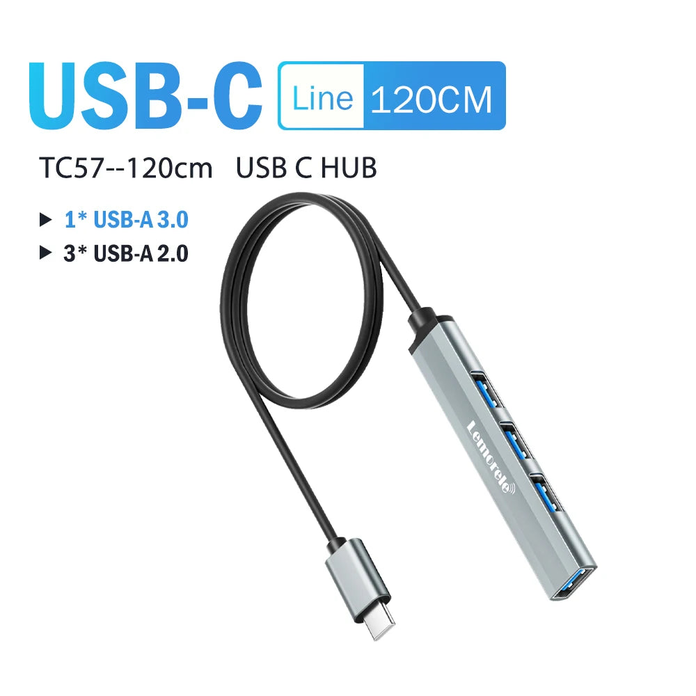 Hub USB 3.0 Type‑C 4 porte per laptop – compatibile con Lenovo, MacBook, Dell