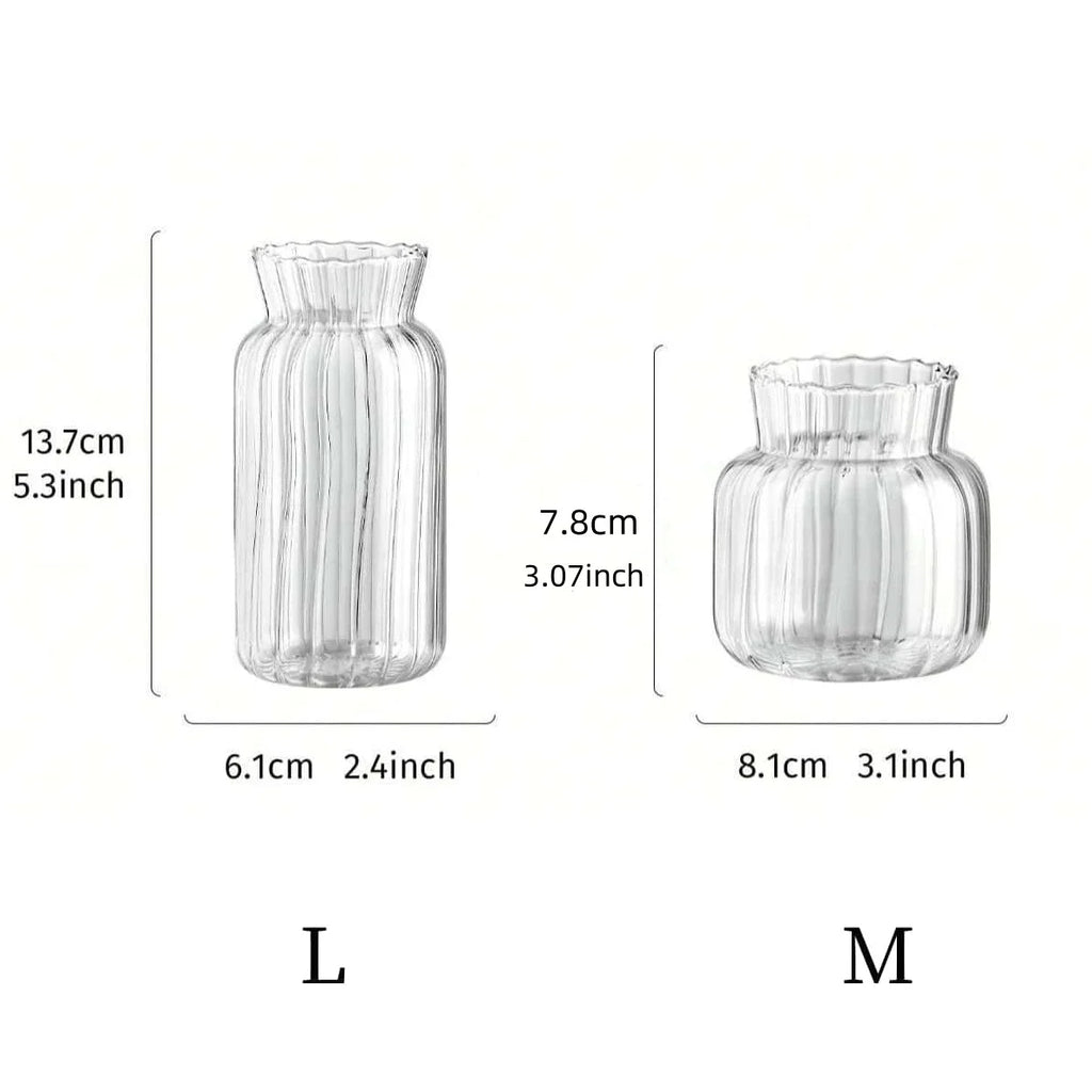 Transparent Glass Vases Hydroponic Plants Flower Arrangement Bottle Mini Retro Striped Vase Home Room Dinner Table Decor ﻿